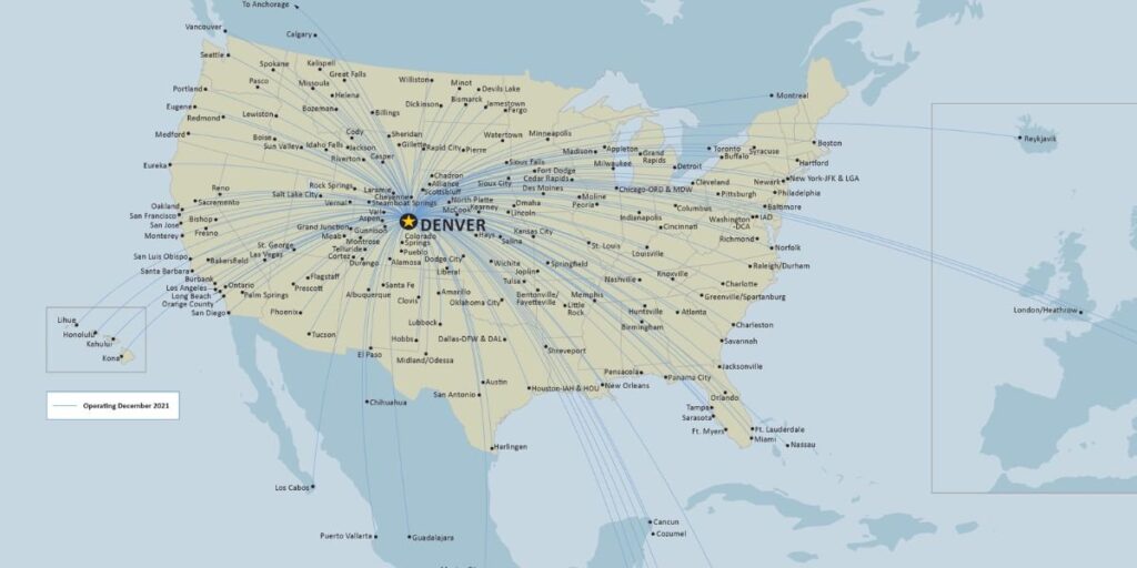 Delta flights from Denver (DEN)- Destination, Duration, Weekdays, and Miles 